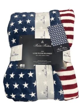 Brooks Brothers Red, White, Blue Patriotic King Luxe Plush Blanket 102”x86”